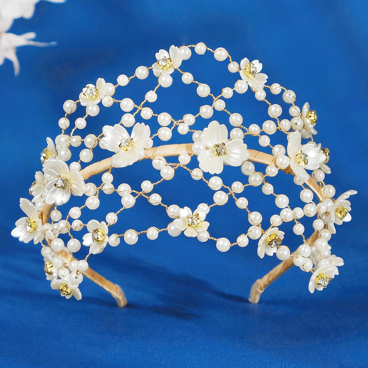 

Пов’язки ручної роботи з кришталевими коронами для жінок Аксесуари для волосся Перлини Весільні діадеми та корони Вечірка Прикраси для волосся Заручини