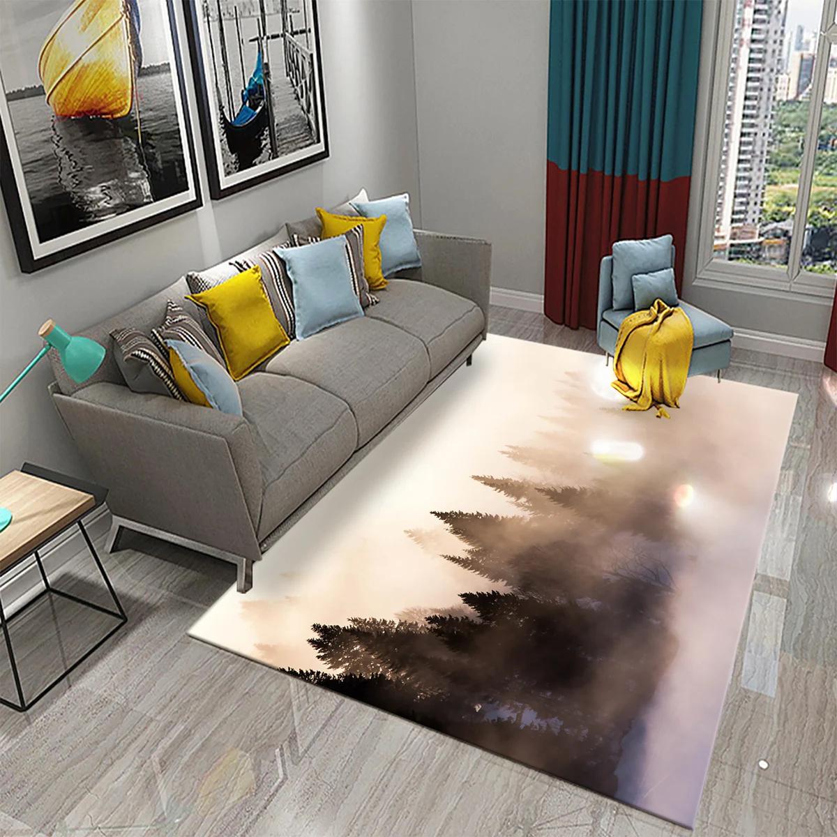 

3D Foggy Forest Carpet White Smoke Fog Clouds Rugs Bathroom Kitchen Non-Slip Doormat Area Rug Living Room Bedroom Decor Rugs 40x60cm 16x24 inch