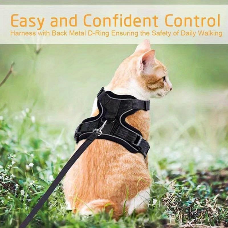 Cat Harness and Leash for Walking, Escape Proof Soft Adjustable Vest Harnesses for Cats, Breathable Reflective Strips Jacket