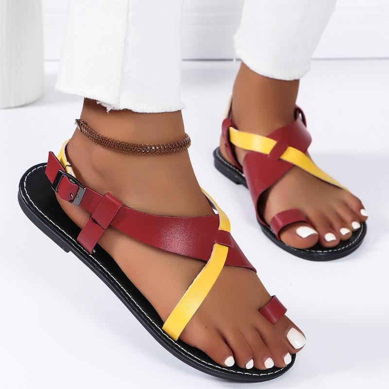 

Новые стильные модные женские тапочки с перекрестными ремешками и петлей для пальцев на плоской подошве, однотонные открытые нескользящие шлепанцы, повседневные сандалии для отдыха на природе 37 вино красного