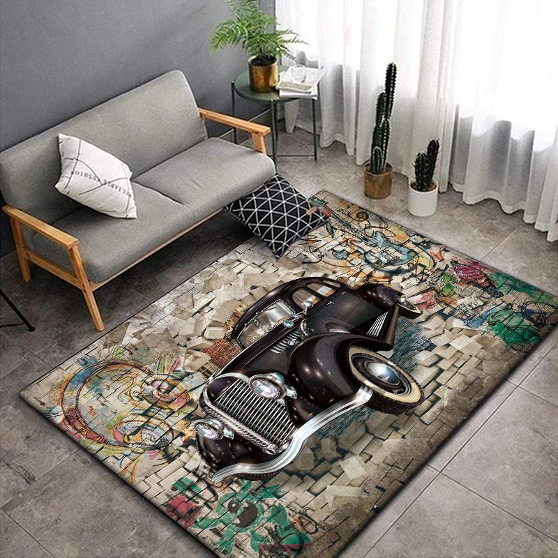 3D Vintage Car Area Rug Large,Carpet Rug for Living Room Bedroom Sofa Decoration,Doormat Kitchen Non-slip Floor Mat Picnic  Camp