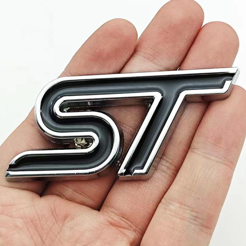 XXUI3 3D Metal Styling ST Logo Car Front Grille Badge Rear Trunk Emblem For Ford Focus Edge Explorer Mondeo Fiesta Escape Accessories