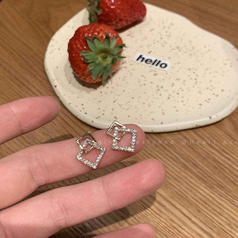 

Accessible Luxury Women s Best Selling Square and round Face Earrings Niche Style Zircon Square buckle stud earrings (Silver Needle)