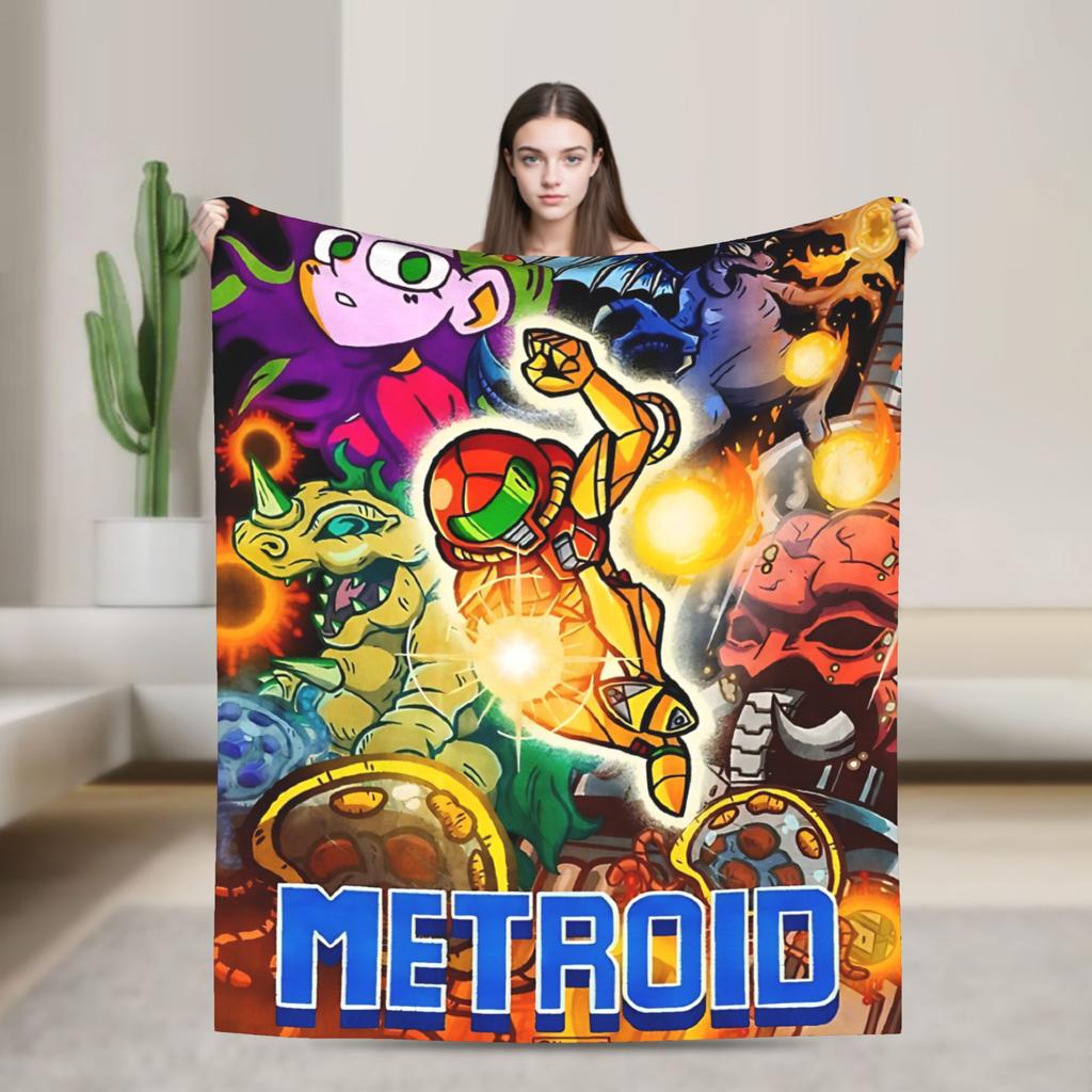 Soft Blankets Decorative Metroids Hero Game  Throw Blanket  Flannel Bedspread For Couch Chair Aesthetic Sofa Bed Cover