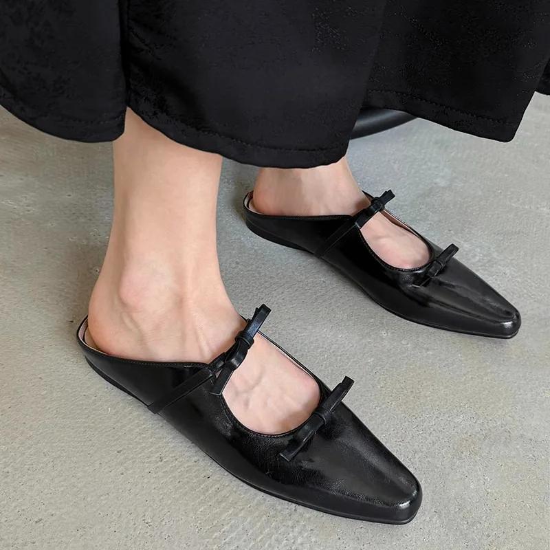 Popular  Women's Summer New Sexy Pointed Toe Simple Solid Color Mules PU Waterproof Elegant Slip-on Party Dress Women's Slippers