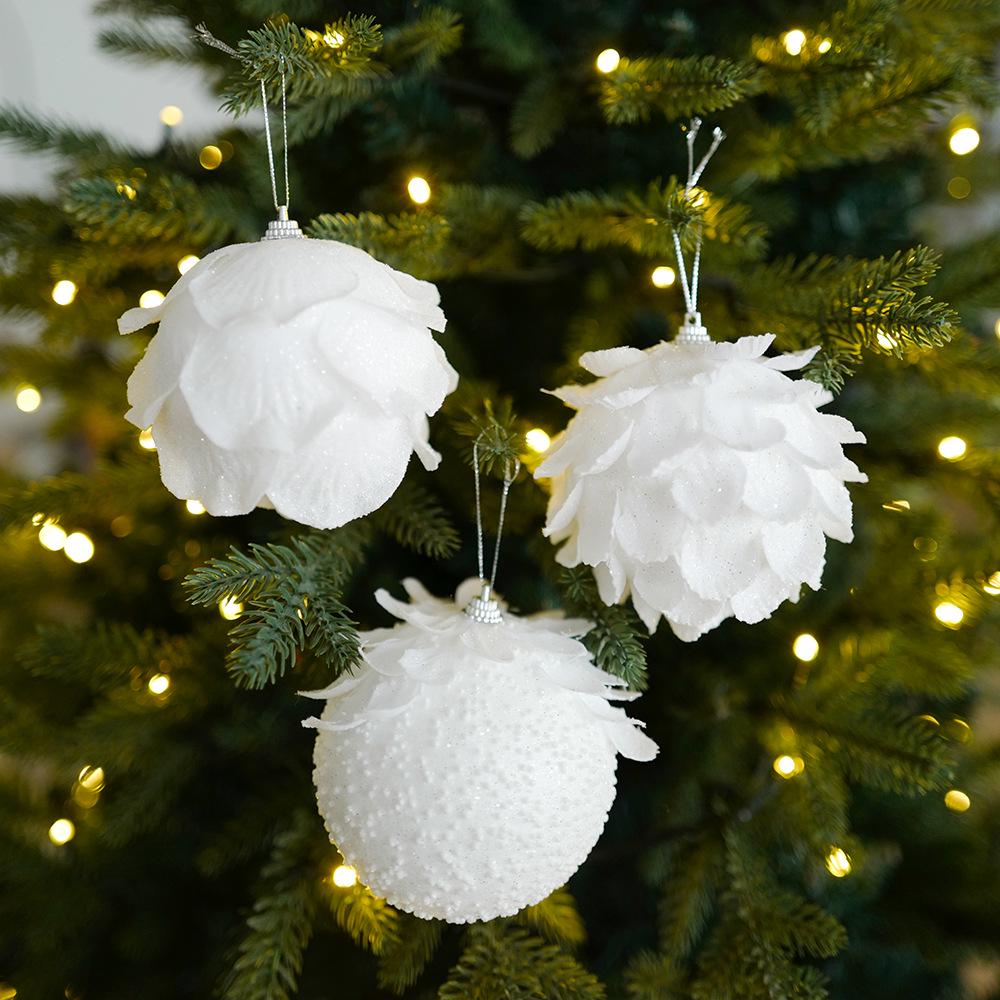 White Petal Christmas Ball Ornament with Sticky Powder Foam Decor for Festive Tree and Atmosphere.