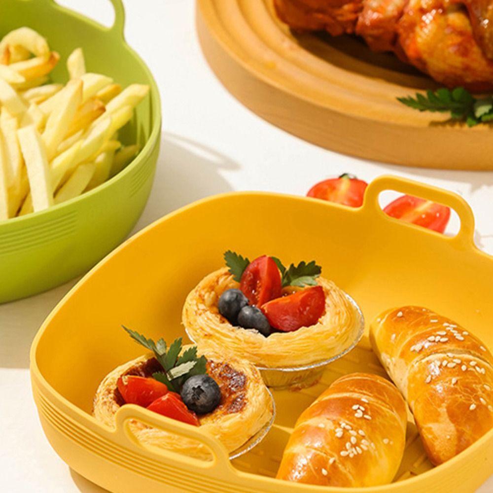 Square Round Non Stick Air Fryer Bowl Fruit Salad Bowl Oven Accessories Microwave Oven Baking Plate