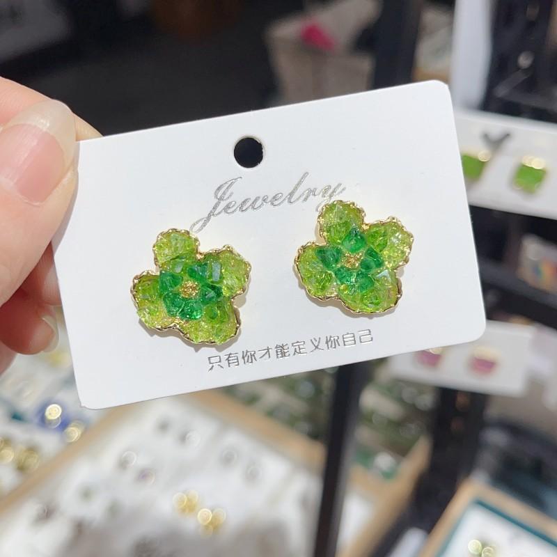 

Fashion Exquisite Flower Zircon Stud Earrings for Women Geometric Rhinestone Earring Girl Party Birthday Christmas Jewelry Gifts зелений