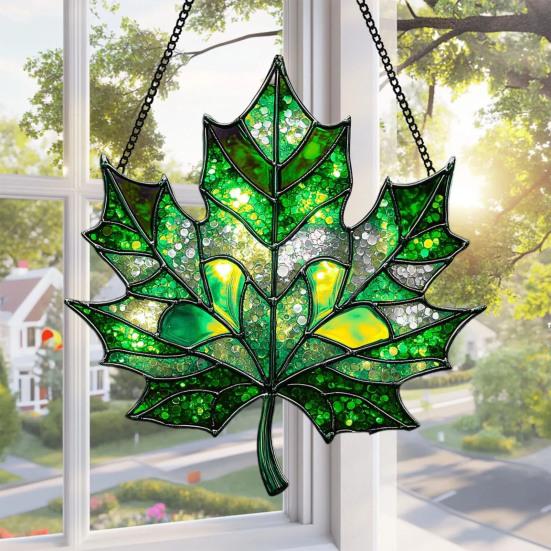 Maple Leaf Fall Ornament Window Hanging Autumn Leaf Suncatcher Stained Glass Wall Art for Thanksgiving Autumn Indoor Outdoor Home Decor