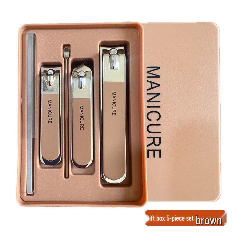 Stainless Steel Nail Clippers Set: Portable Mani-Pedi Tools with Ear Pick, Pedicure Knife, Oblique Clippers, and Dead Skin Scissors.