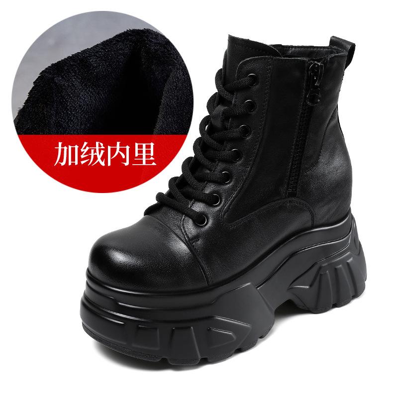 Herbst und Winter neue Plateau Martin Stiefel Damen Leder Britischer Stil klein retro braun Innenhöhe Erhöhung kurze Lederstiefel