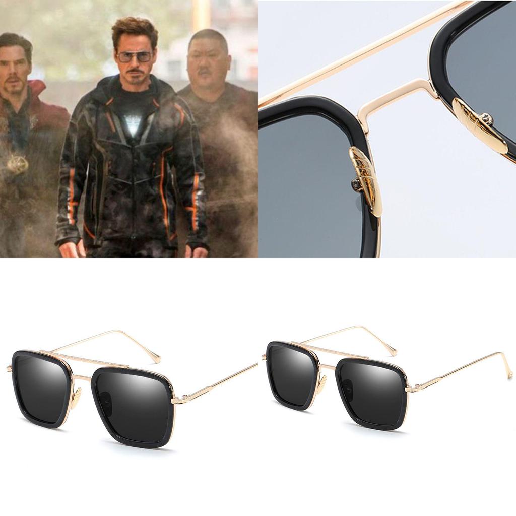 Tony Stark Sunglasses Men Square Metal Frame Vintage Style Uv400 Protection