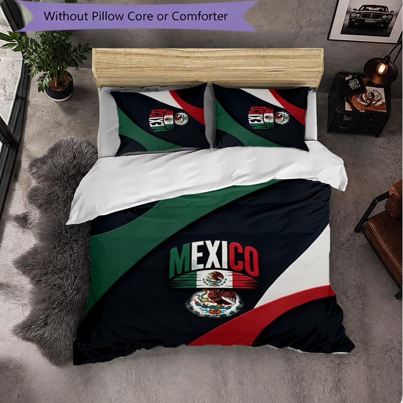 Mexico Footbal Pattern 3 Pieces Bedding Set Soft Microfiber Duvet Cover with Pillow Cases for Bedroom
