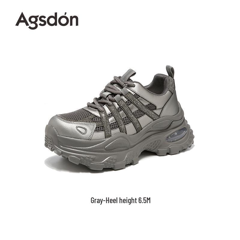 

Ougushi Gray Women s Dad Sneakers 2025: New Autumn Thick-Soled Height-Increasing Slimming Running Shoes 36