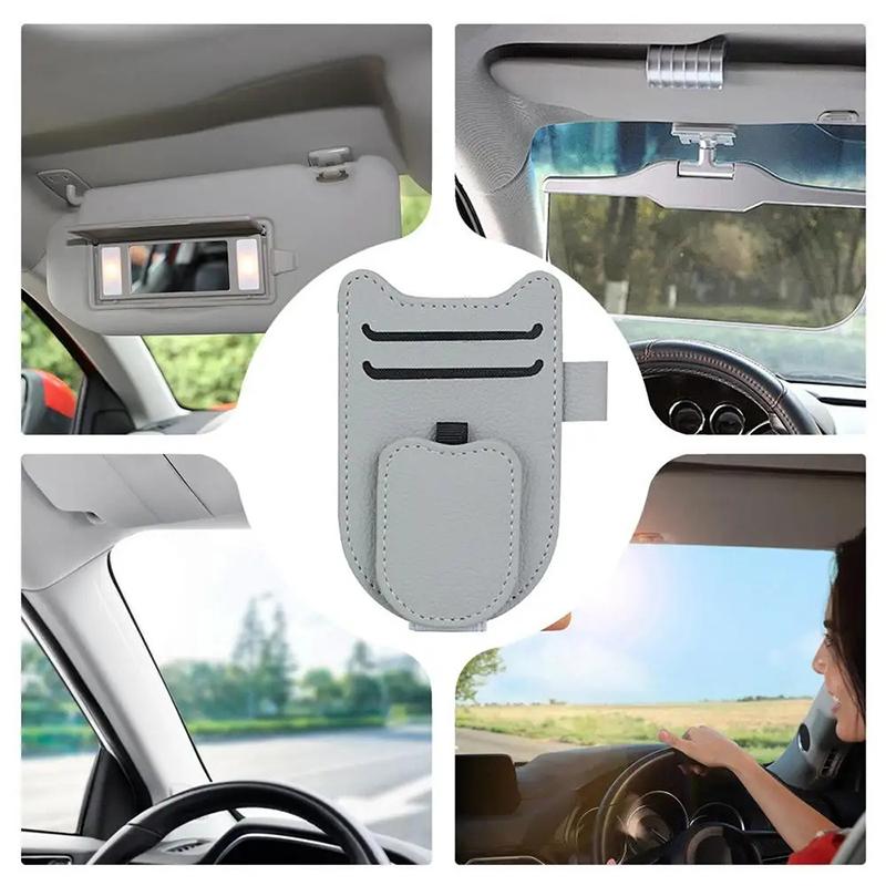 Car Sun Visor Glasses Holder Magnetic Eyeglasses Hanger Clip Luxury Leatherette Car Sunglasses Holder Mount Universal