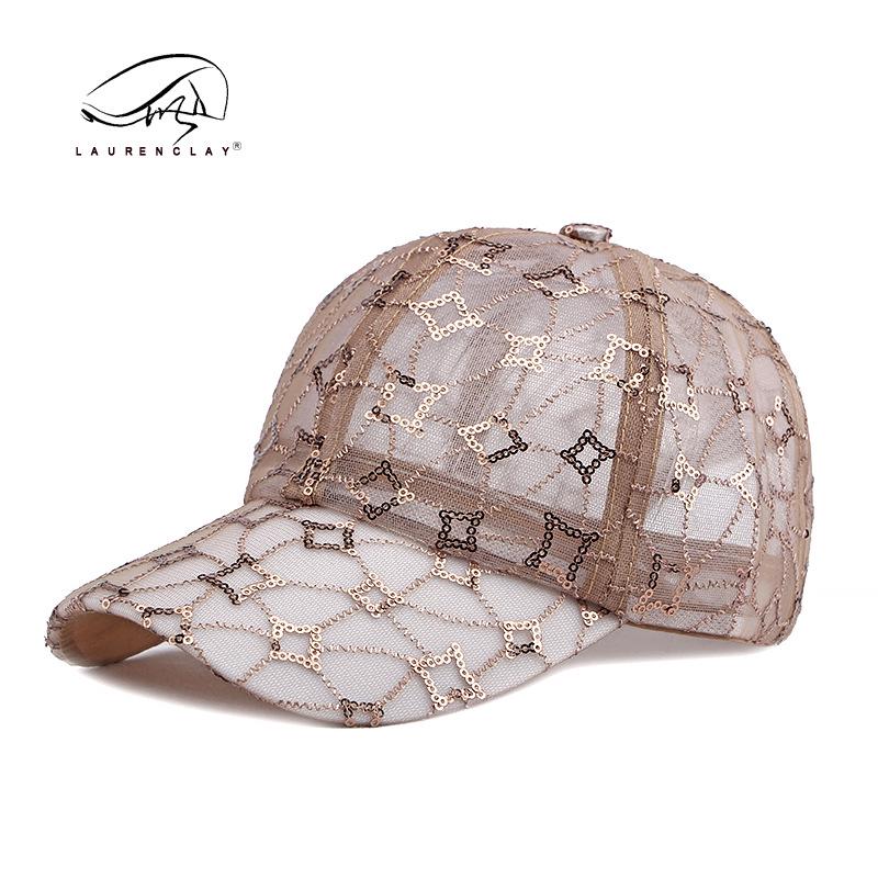 Koreańska Letnia Czapka Baseballowa z Siatki z Cekinami dla Kobiet - Oddychająca Czapka z Daszkiem