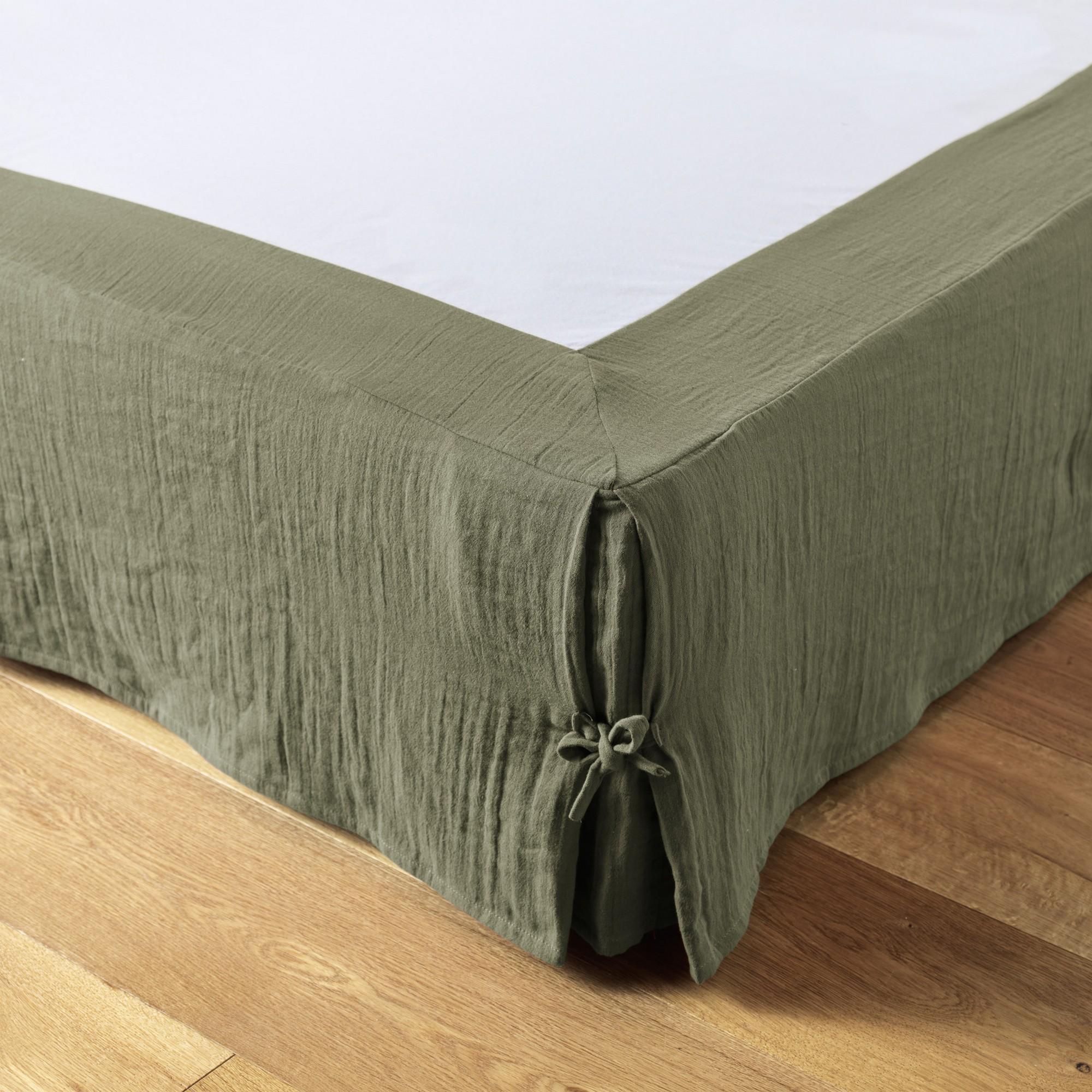 Coprire box spring 160x200 cm Garza di cotone Rosmarino verde
