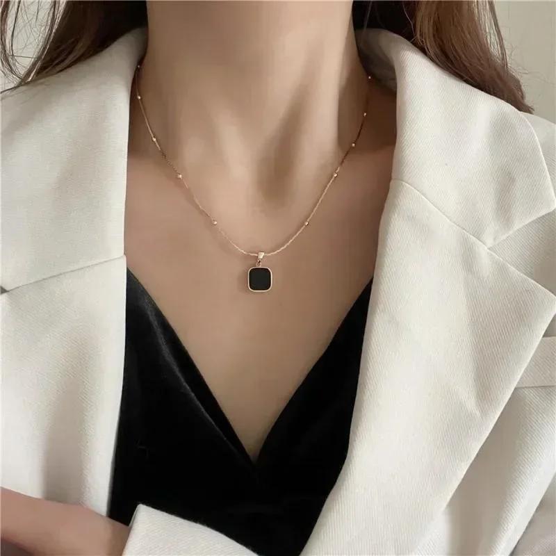 Exquisite Minimalist Black Square Pendant Necklace For Women Charm Necklace  Trend Punk Choker Chains Jewelry Party Gifts