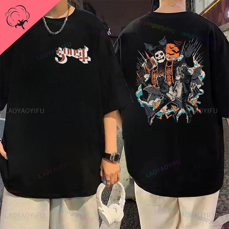 Y2K-Ghost-Band-T-shirt Mens Rock Band Graphic Pattern Cotton T-shirt Casual Vintage Horror Style Harajuku Short-sleev Women Top