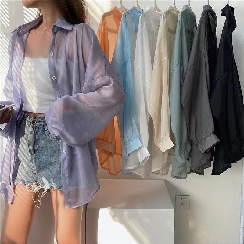 Women's 2024 Pearl Yarn Sun Protection Chic Sheer Long Sleeve Shirt
