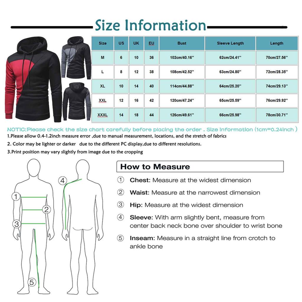 Men's Casual Patchwork Sports Sweatshirt Long Sleeve Hooded Pullover Top
