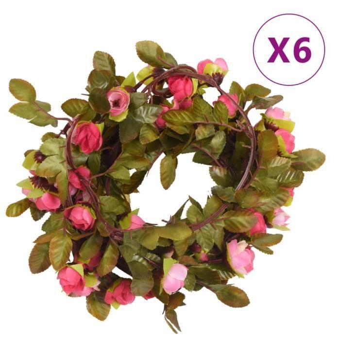 Guirlande de fleurs - vidaXL - 6 pcs - Rose - 215 cm - Soie artificielle
