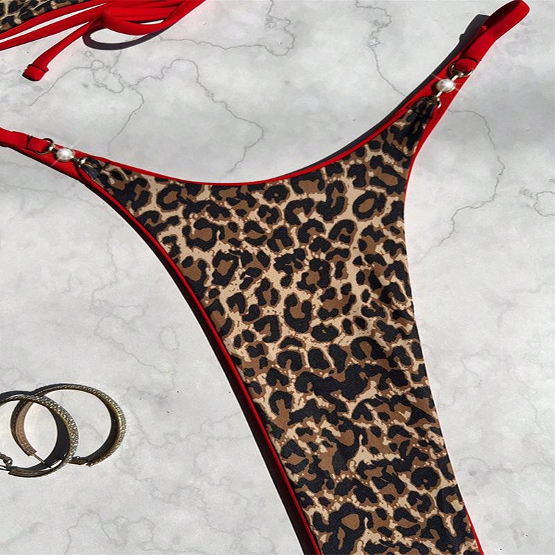 2024 Leopard Print Spaghetti Strap Triangle Bikini Women's Sexy Swimwear