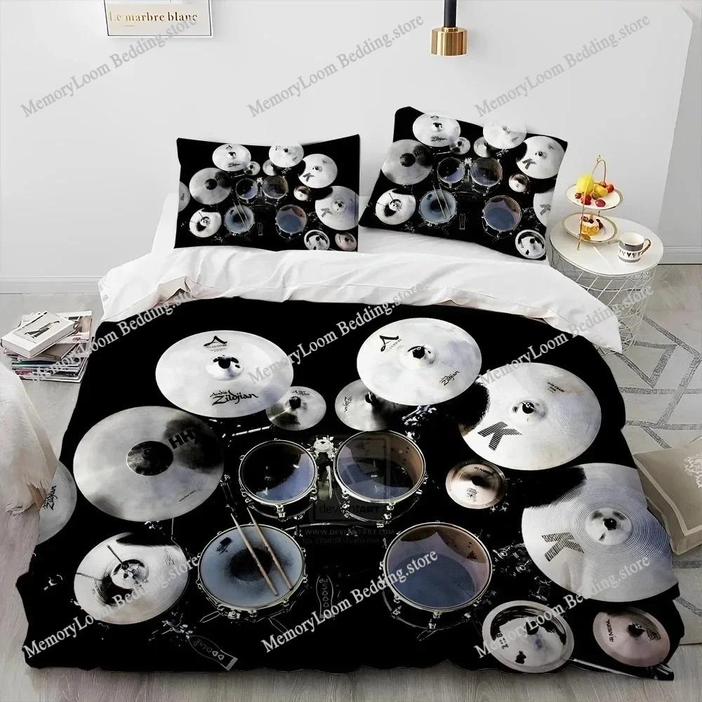 Art Style Unique Drum Kit Music Instruments Guitar Bedding Set Queen/King Size Duvet Cover Comforter Soft Bed Sheet Set Decor