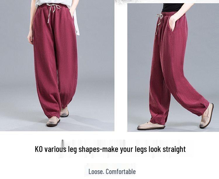 Women's High Waist Cotton Linen Lantern Pants - Spring/Autumn Loose Harem Style