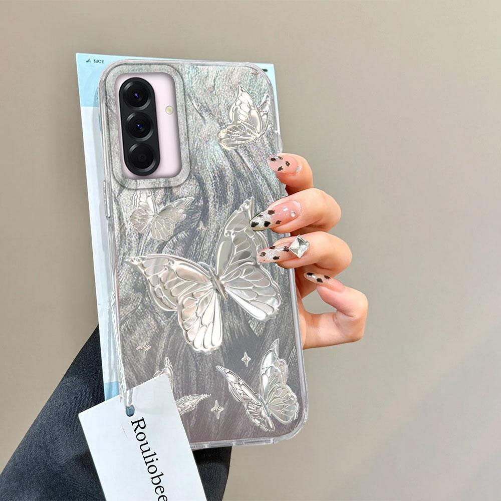 Metal Butterfly Printed Color Plants Phone Case For Samsung A56 A16 A26 A36 A25 A55 A15 A14 S25 S24 Silicone Couple Back Cover