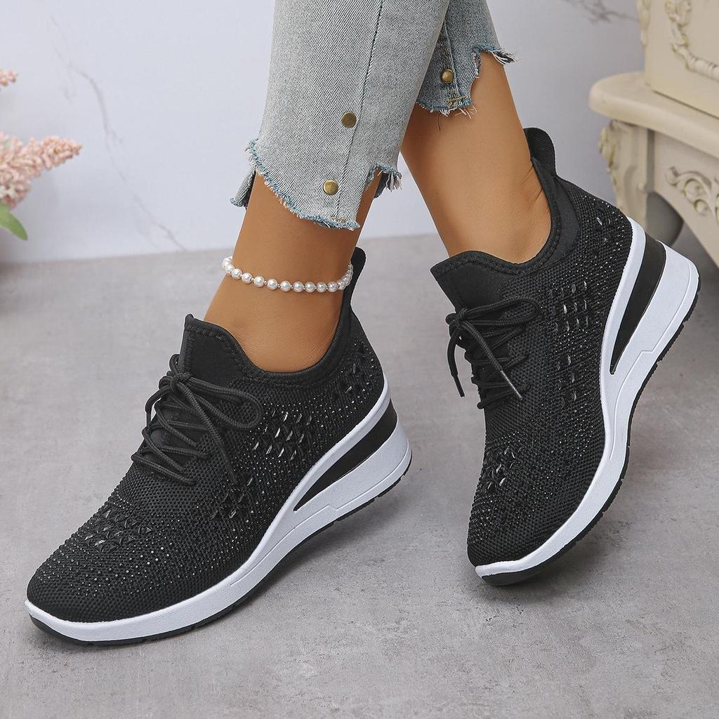 2025 Frühling/Herbst Damen Strass Keilsneakers: Dicke Sohle, Sportlicher Stil, Lässige Damenschuhe, Größe 43