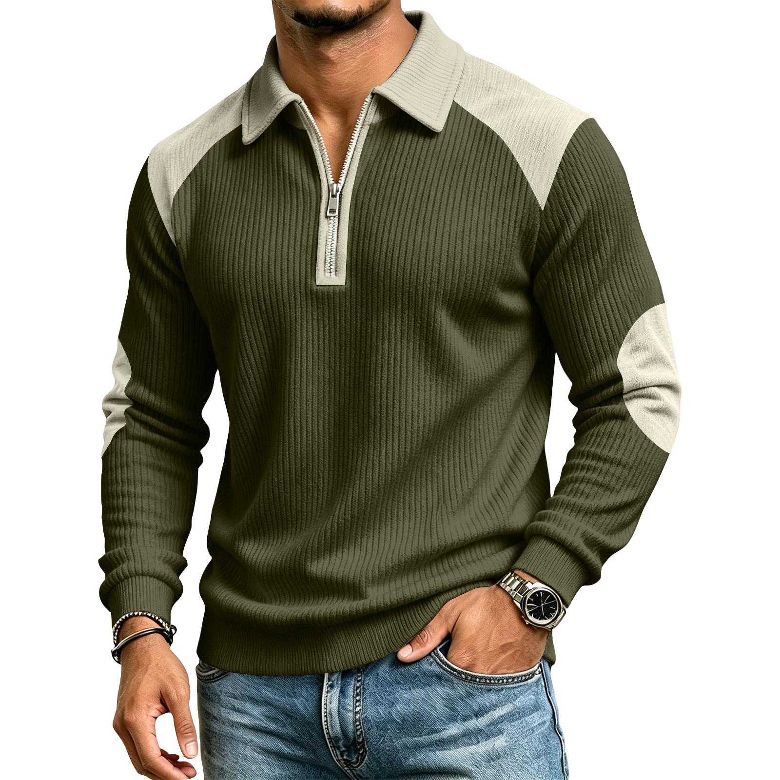 Men s Corduroy Long Sleeve Button Down Shirt with Collar L армия зеленый