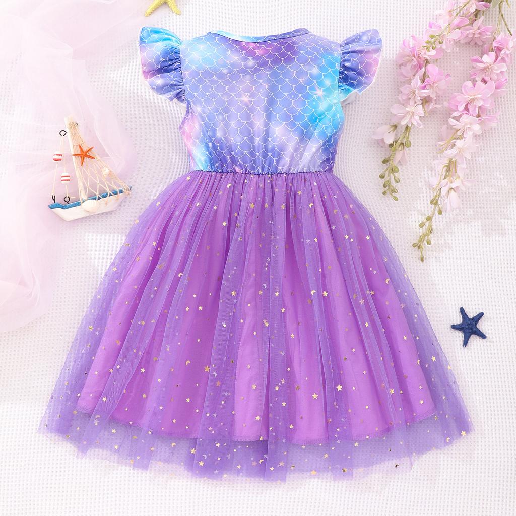 Girls Fashion Fishscale Gauze Princess Dress Spring Summer Casual Dress for Children