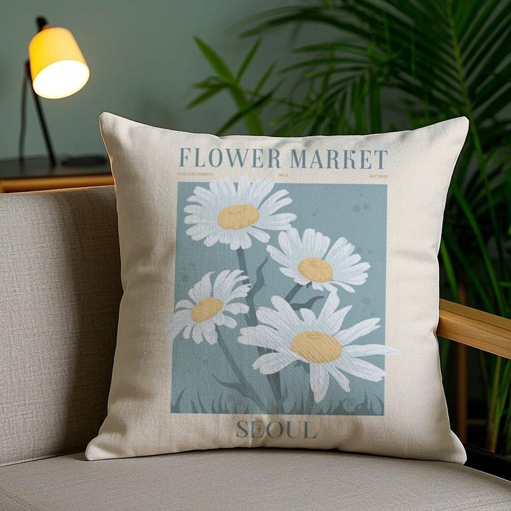 Pillow Case Flower Market Home Dorm Chair Back Short Plush Double-sided Printing Office Nap Time Cushion Cover