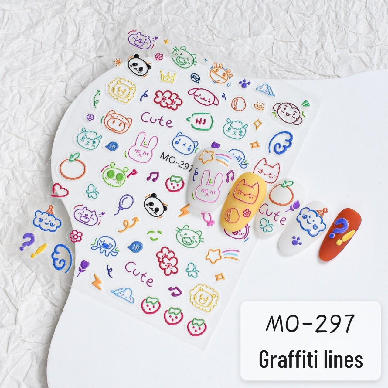 

Трендові 3D наклейки для нігтів у стилі графіті з милими тваринами та квітковими дизайнами