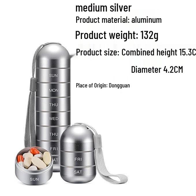 Compact Metal Weekly Pill Box for Travel and Elderly - Convenient, Sealed, Portable Storage