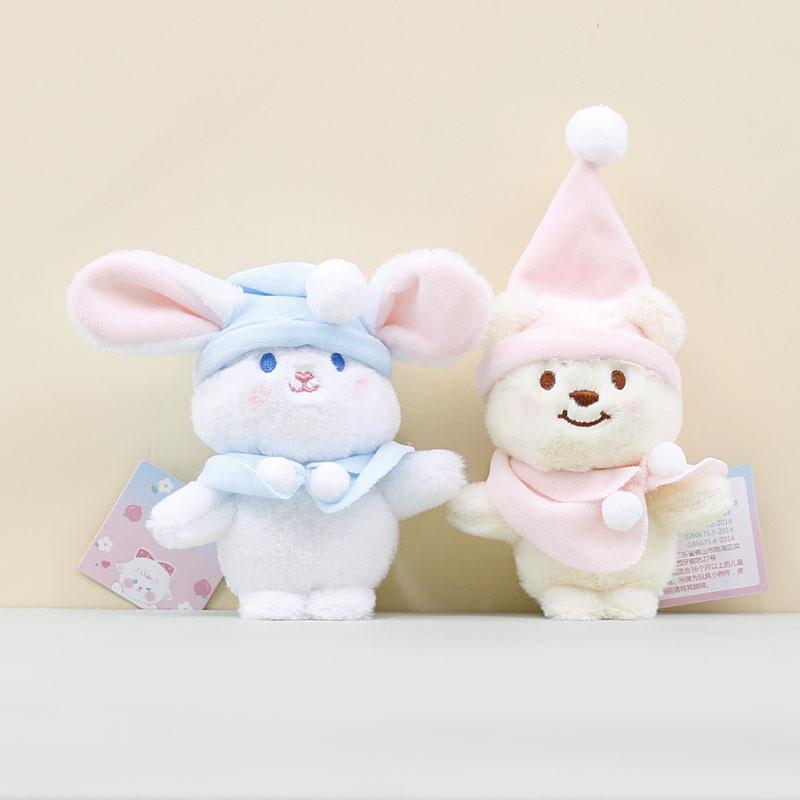 Bear Plush Christmas Keychain With Hat Pp Cotton Stuffed Toy For Gift Kids