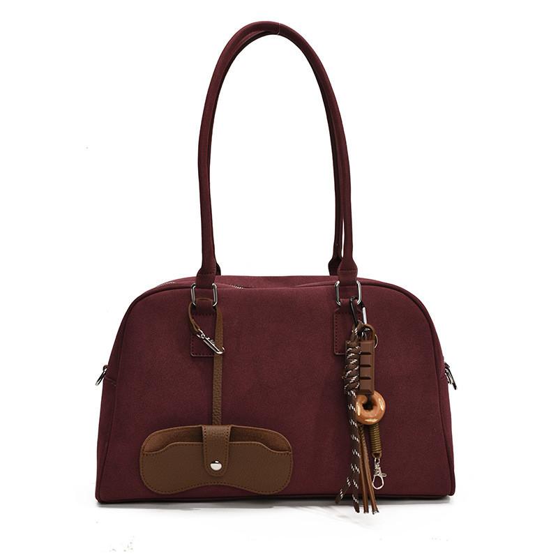 Boston Style Handbag Small Pu With Seaming Details For Work Or Casual