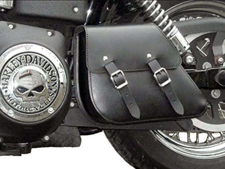 LONGRIDE Single Side Swingarm Bag for Harley Bolt CUS281 (Black Leather) Dyna/Yamaha