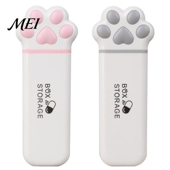 Dustproof Pill Container Portable Box, Cute Cat Paw Design, with Sealed Buckle Lid, Moisture-Proof Moisture-proof Medicine Box 3 Compartment