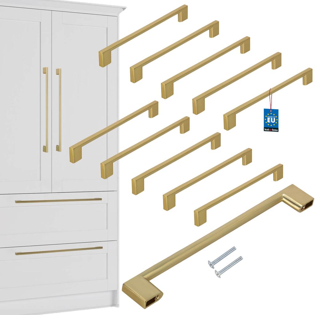 KOTARBAU® Kitchen Furniture Handle Classic Modern Oblong Long Matte Gold 221 MM Spacing 192 MM Set of 10