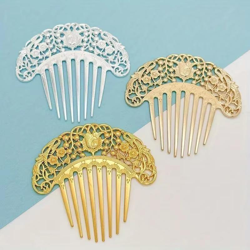 New Chinese Hairpin Retro Hair Comb Hanfu Dish Hairpin Hair Ornament Hollow Carved Comb Gold Ornament Metal Comb