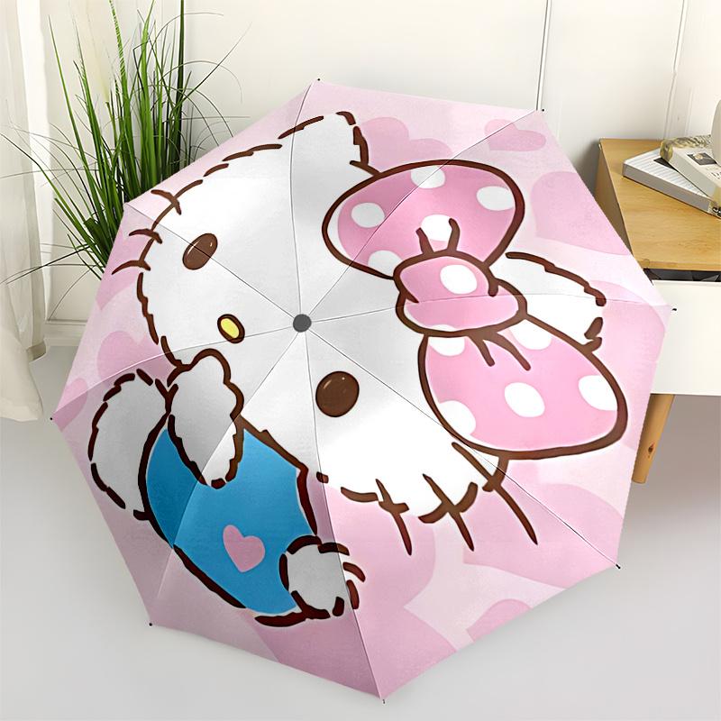 

1pc Hello Kitty Automatic Opening/Closing Umbrella with Polka Dot Bow - Portable Three-Fold Design, 8-Bone Iron Frame Outdoor Umbrella for Fans, Trave