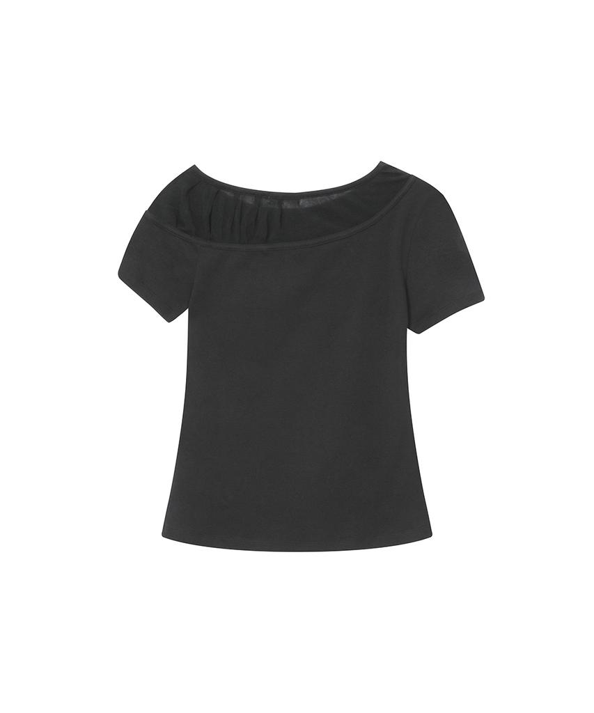 MISEKI SEOUL Sheer Shirring Layered Top Charcoal