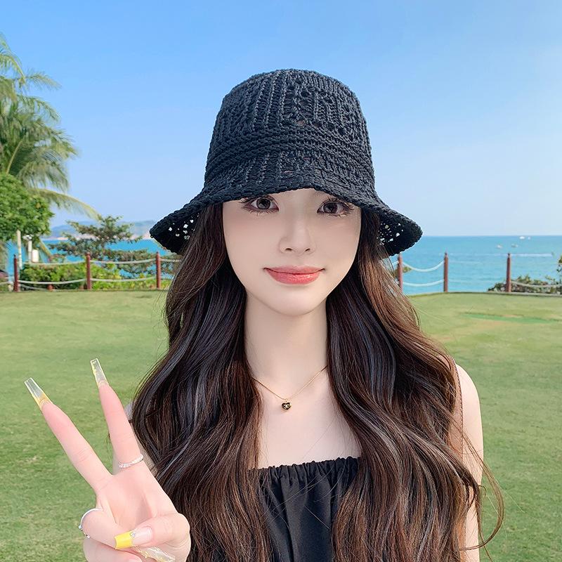Summer breathable hollow straw knitted bucket hat women