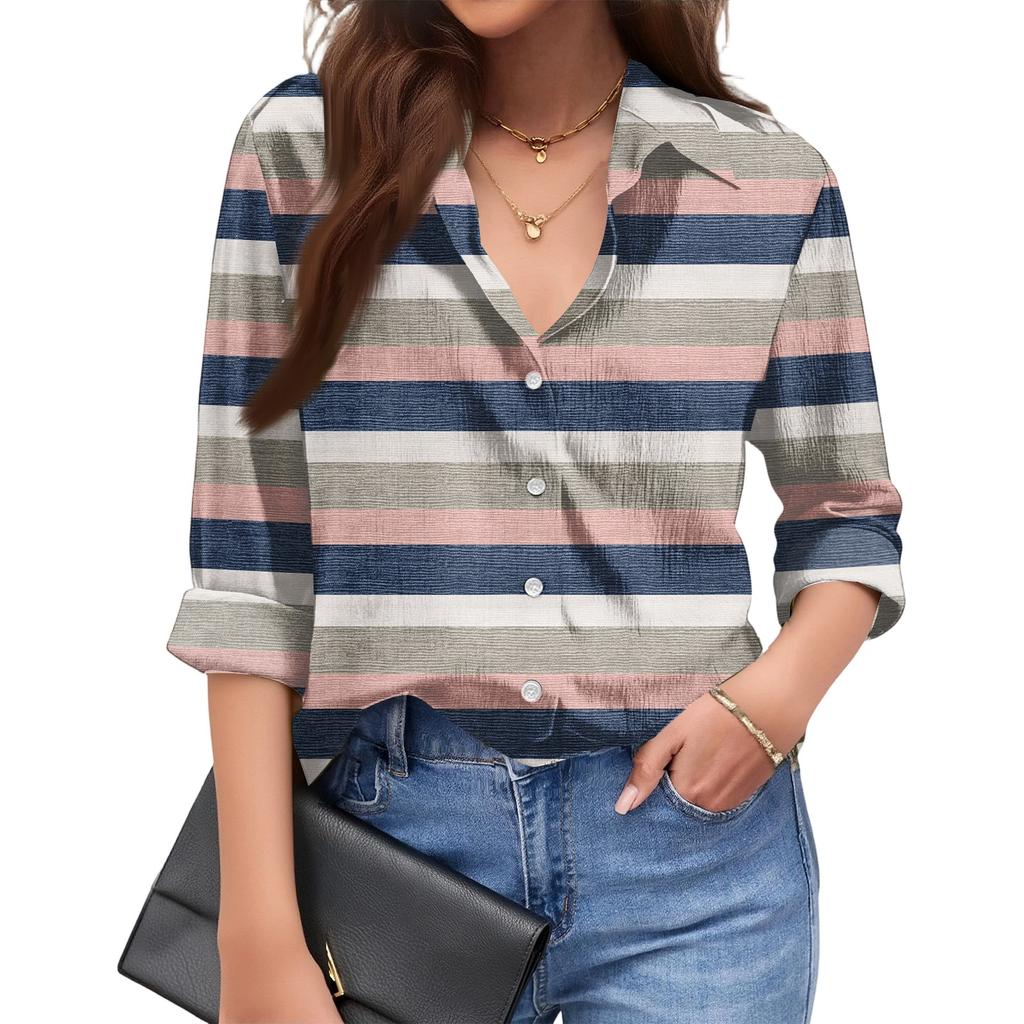 Dámská módní ležérní volná pruhovaná košile s dlouhým rukávem