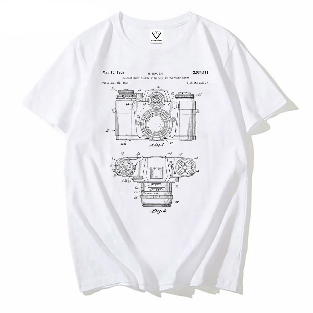 

Fashion vintage Men s Short Sleeve Summer Boy Tees Photography Art Lovers Men Tops Camera Patent Black And White Classic T-Shirt S
