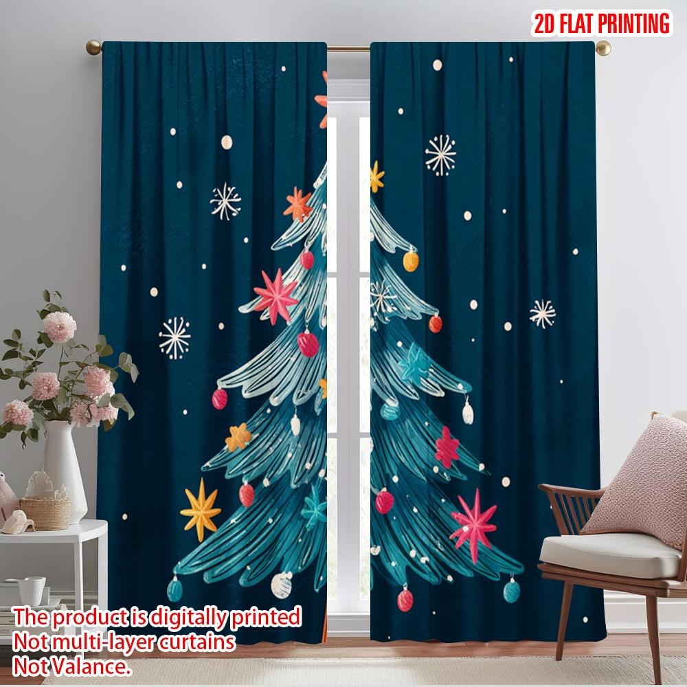 

2pcs,2D plane printing Pattern Curtains Vibrant Snowflake & Christmas Tree Versatile Polyester Fabric (without rod) Versatile 52.50×116.00 CM 2pcs