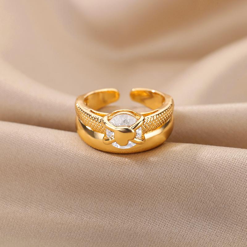 Heart Rings for Women Grils Gold Plated Adjustable Stainless Steel Ring 2026 Trend Luxury Wedding Couple Jewelry anillos mujer