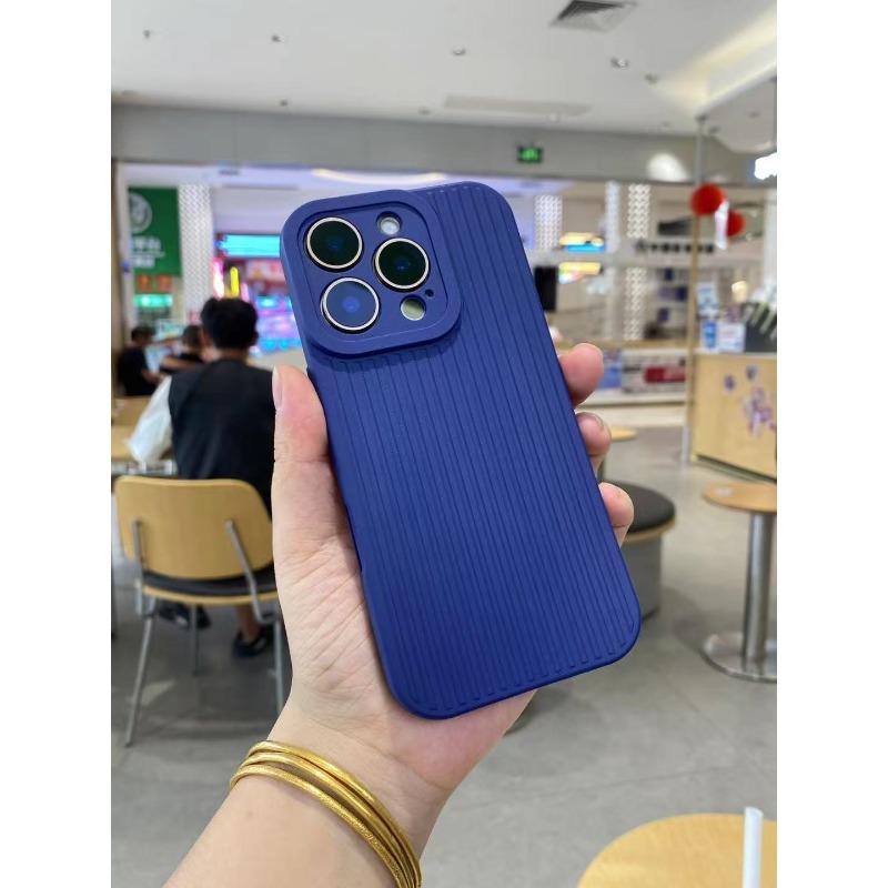Applicable To IPhone16pm Corrugated Grating Stripe Apple 13/14/15 Simple Solid Color Fine Hole Full-inclusive Protective Case